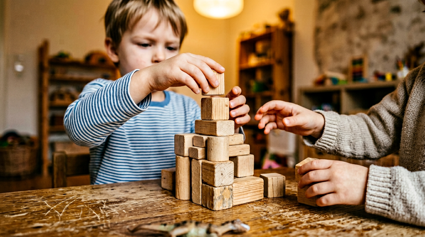 Nahaufnahme von Kinderhänden die etwas ruhig berühren oder betrachten, warmes