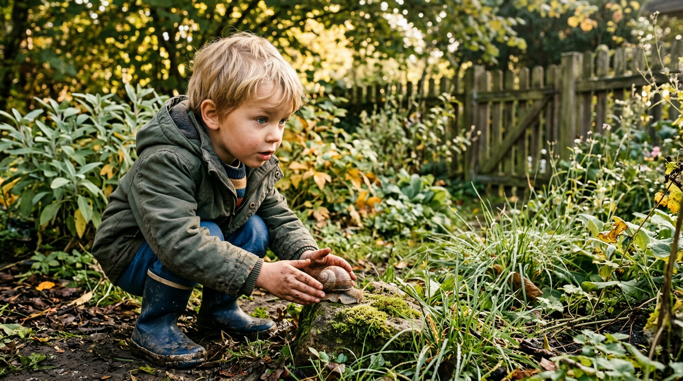 Kinderhand die nach etwas außerhalb des Bildrahmens greift, warmes goldenes