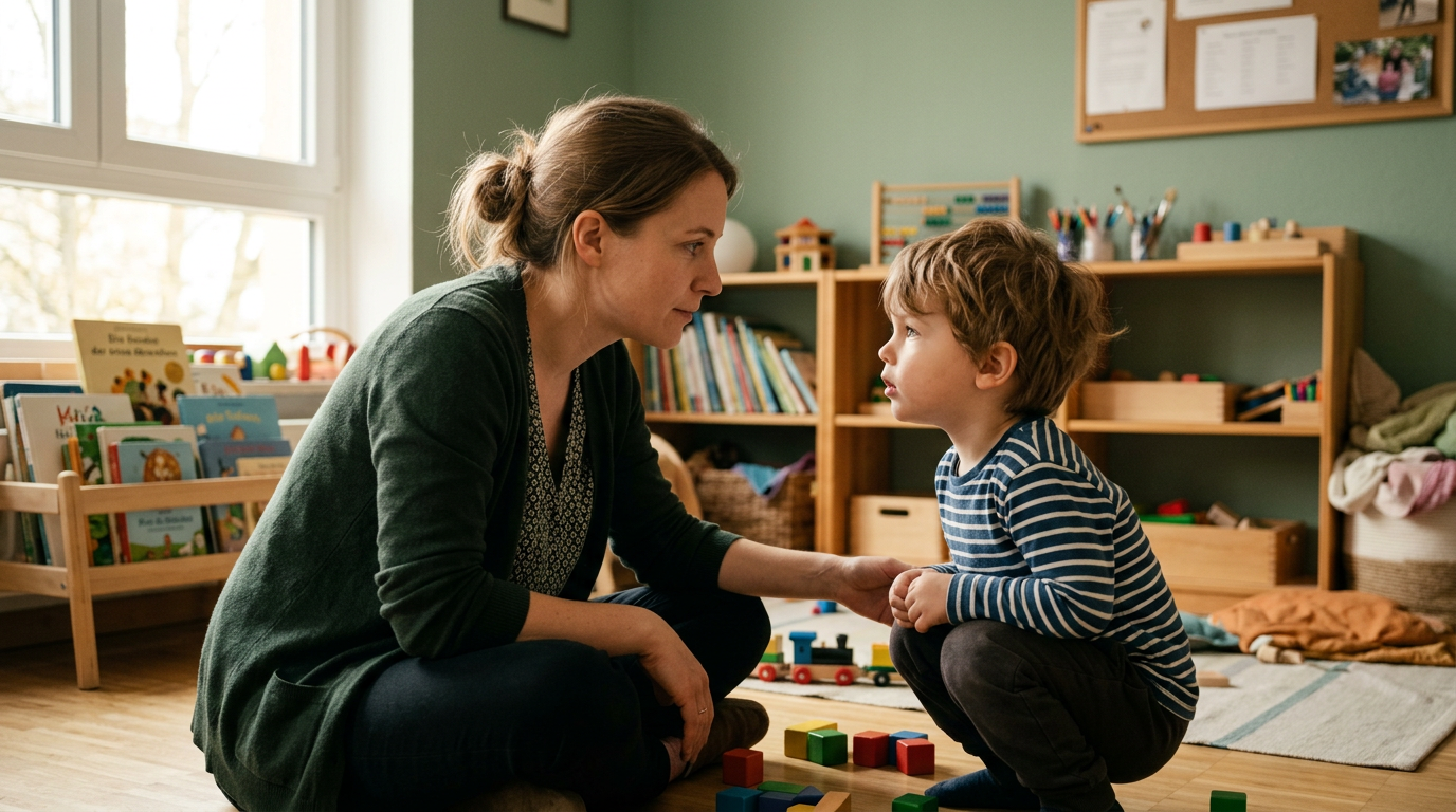 Nahaufnahme von Kinderhänden, die etwas formen oder zusammensetzen, daneben eine