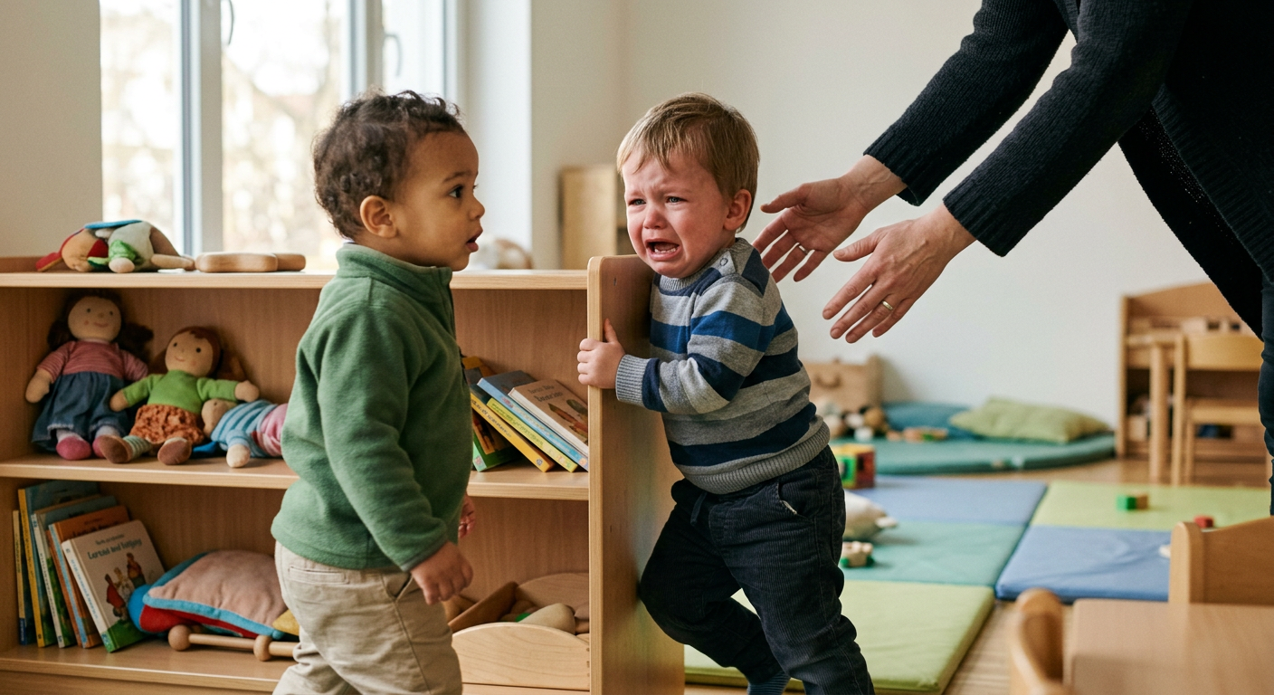 Detailaufnahme einer verkrampften kleinen Kinderhand die ein Spielzeugauto