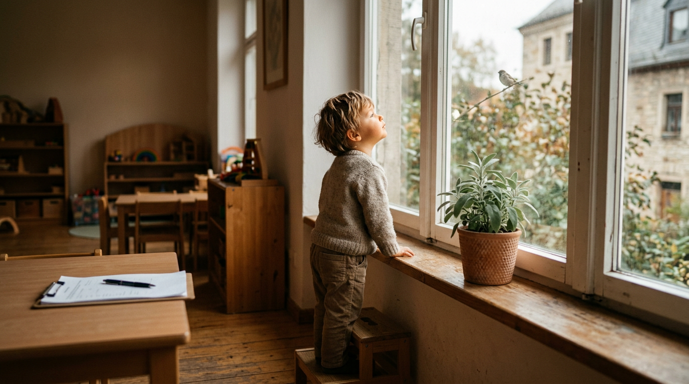 Warme Nahaufnahme einer jungen Erzieherin Anfang zwanzig, die auf Augenhöhe