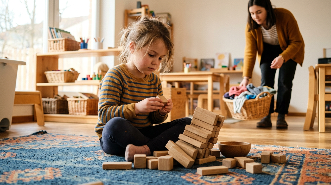 Nahaufnahme einer jungen Erzieherin Anfang zwanzig, die einem weinenden