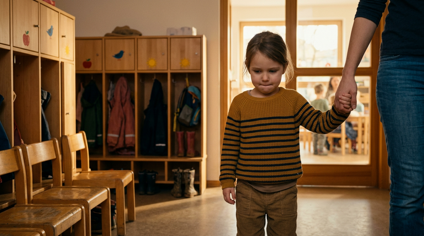 Detailaufnahme zweier Kinderhände, die einen Stift unsicher halten und eine