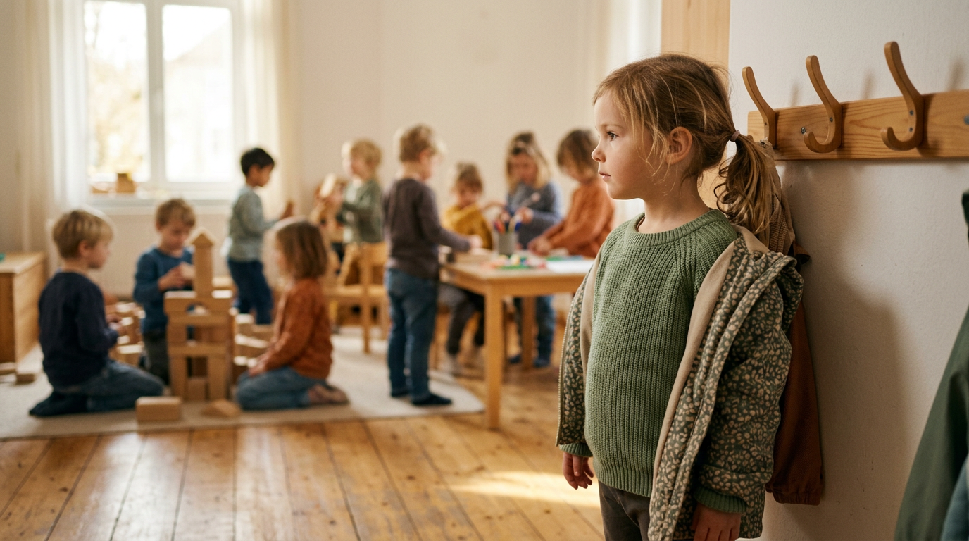Alltäglich warme Nahaufnahme einer jungen Erzieherin Anfang zwanzig, die neben